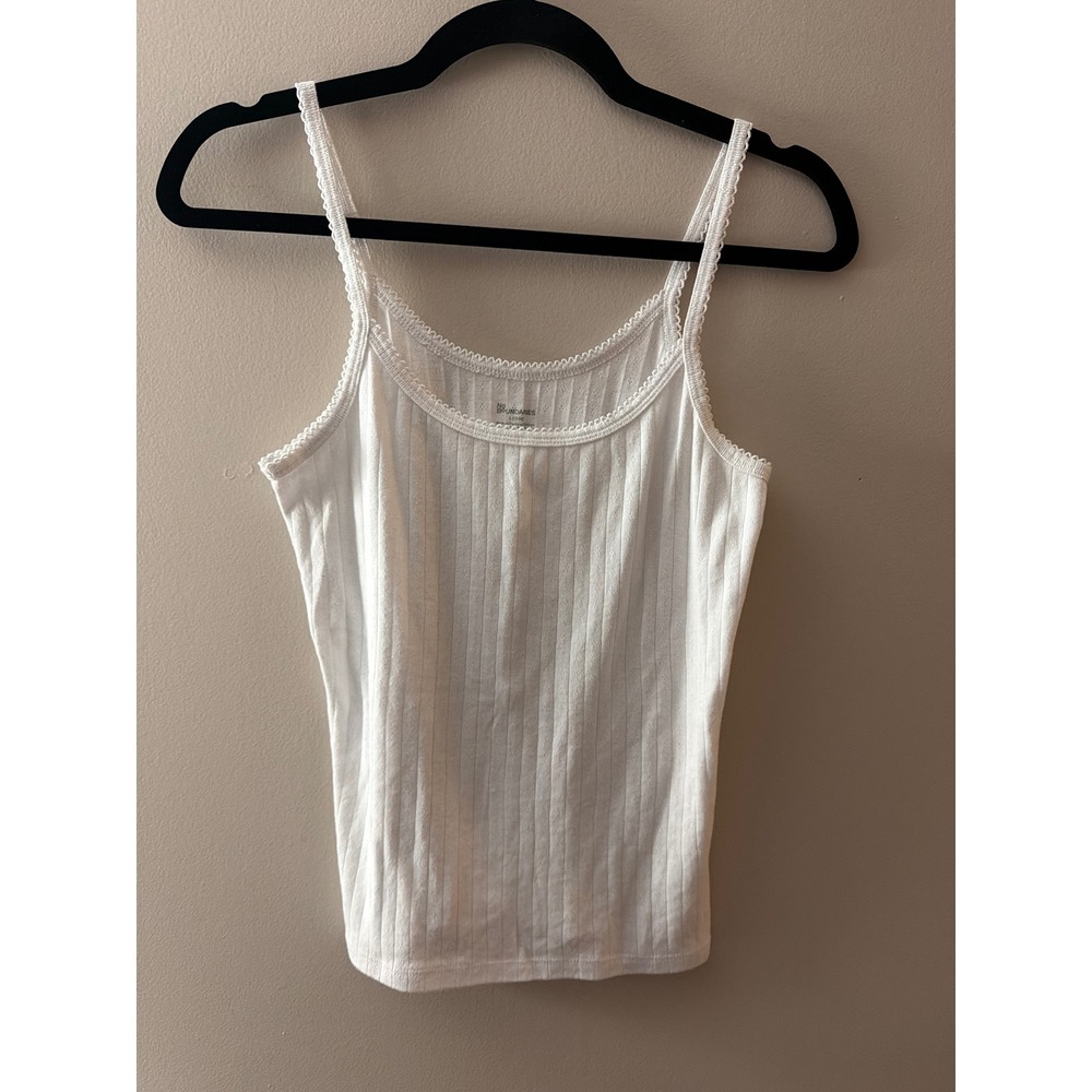 No Boundaries White Pointelle Ribbed Camisole Lace Trim Tank Top Large 12-14